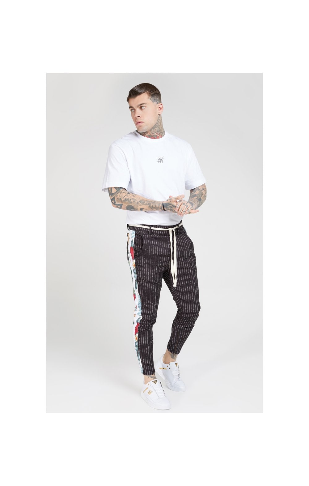 Load image into Gallery viewer, SikSilk Pleated Drop Crotch Tape Pants - Navy Pin Stripe (5)