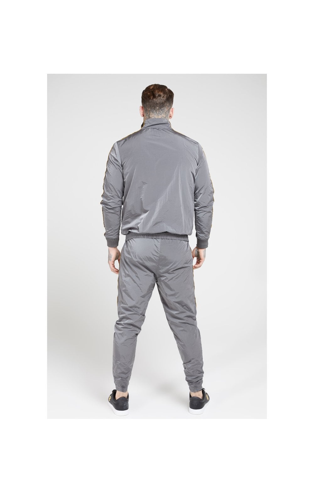 Load image into Gallery viewer, SikSilk Crushed Nylon Taped Joggers – Grey &amp; Gold (5)