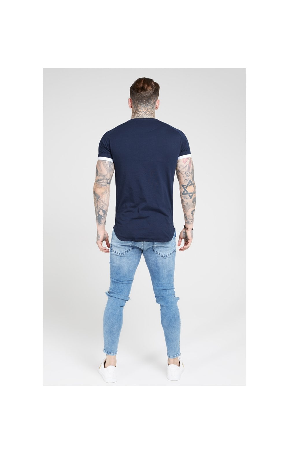 Load image into Gallery viewer, SikSilk S/S Inset Cuff Fade Panel Tech Tee – Navy &amp; Neon Fade (4)