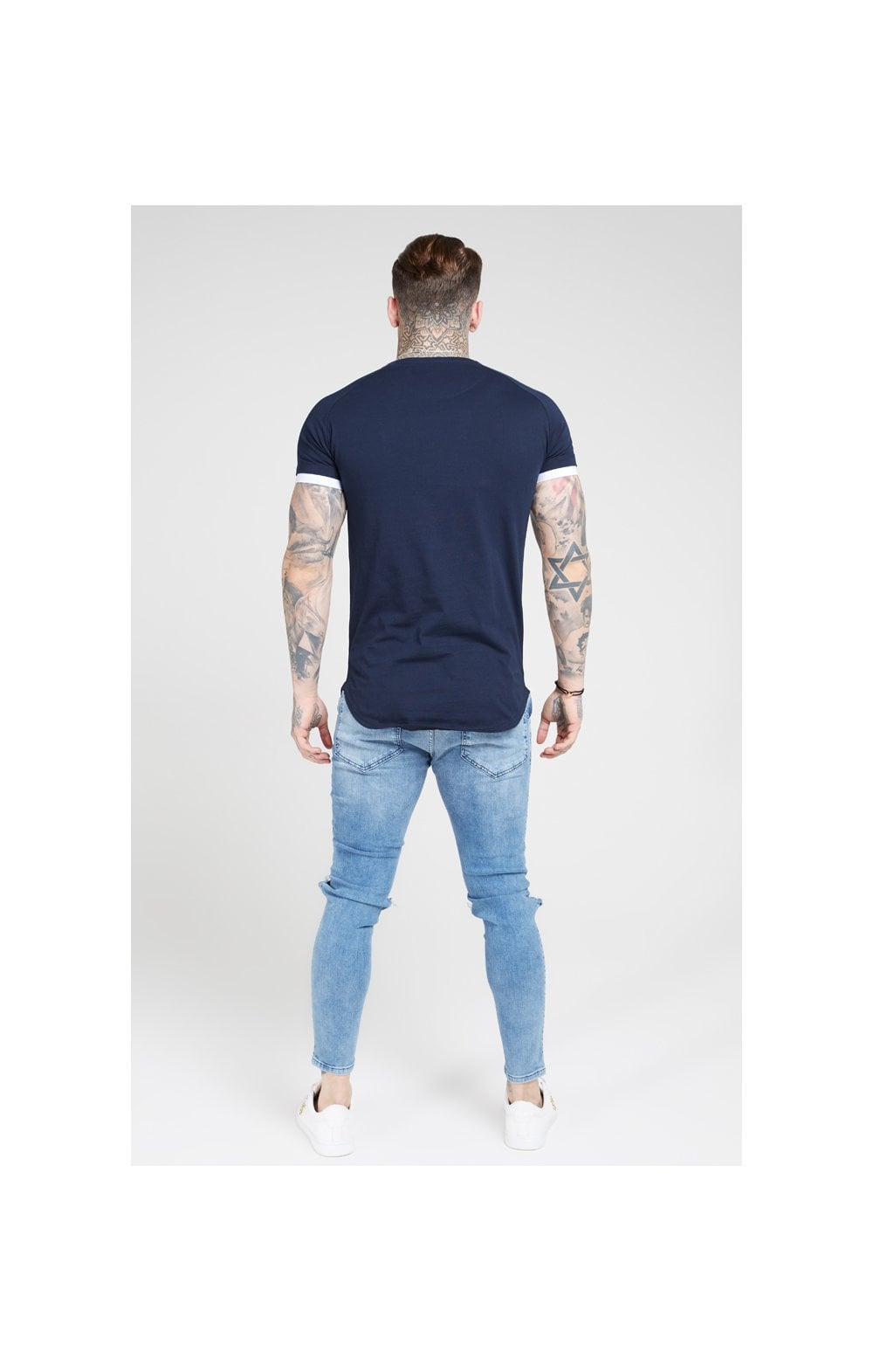 SikSilk S/S Inset Cuff Fade Panel Tech Tee – Navy & Neon Fade (4)