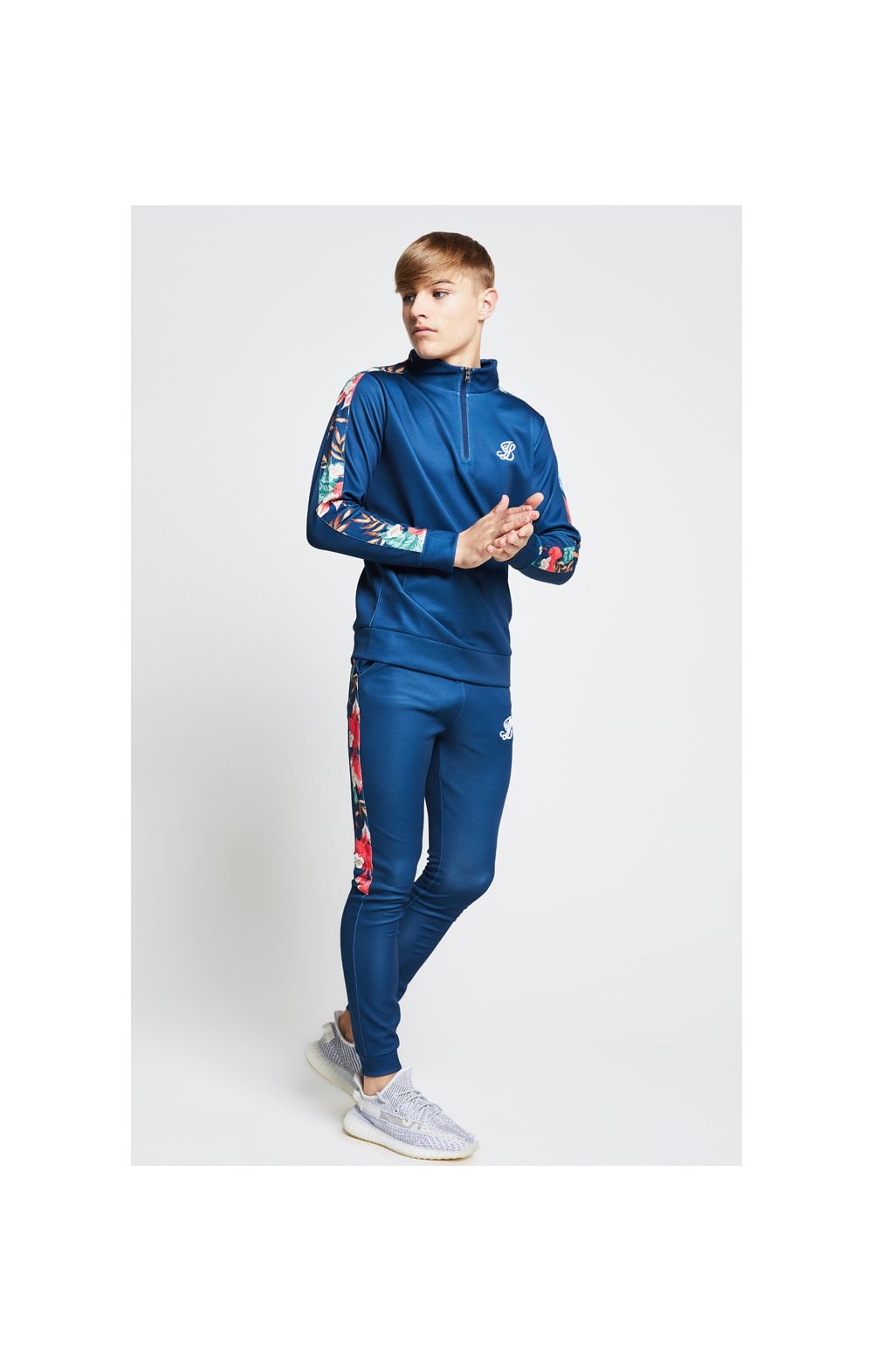 Illusive London Tape Panelled Joggers – Teal & Tropical Leaf (3)
