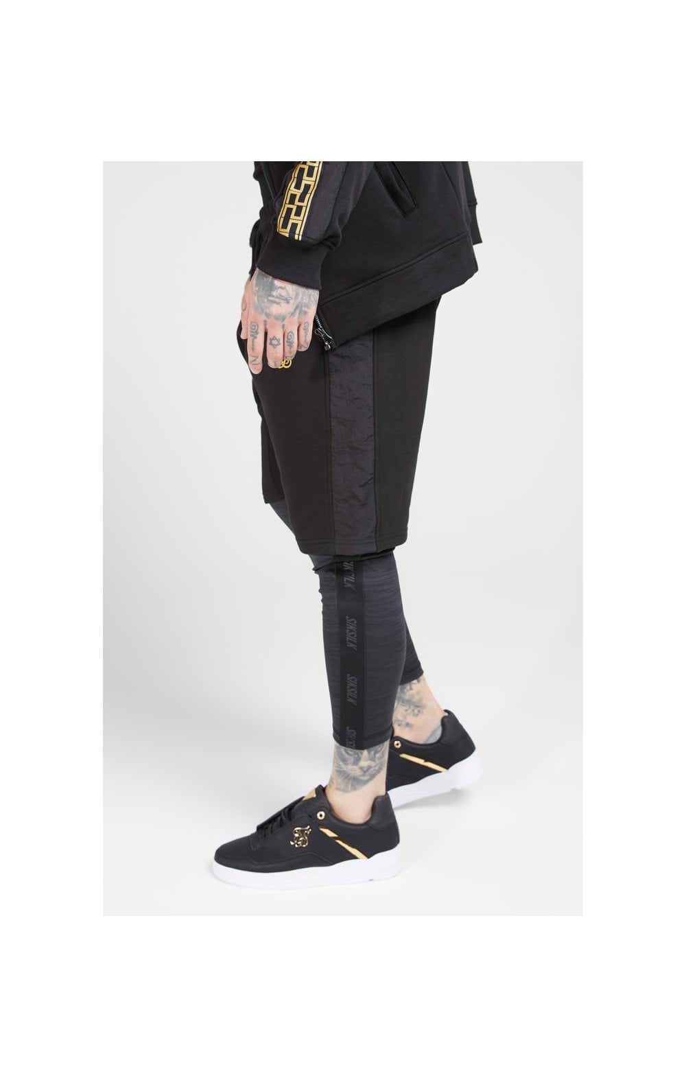 SikSilk Nylon Panel Relaxed Fit Shorts - Black & Gold (1)