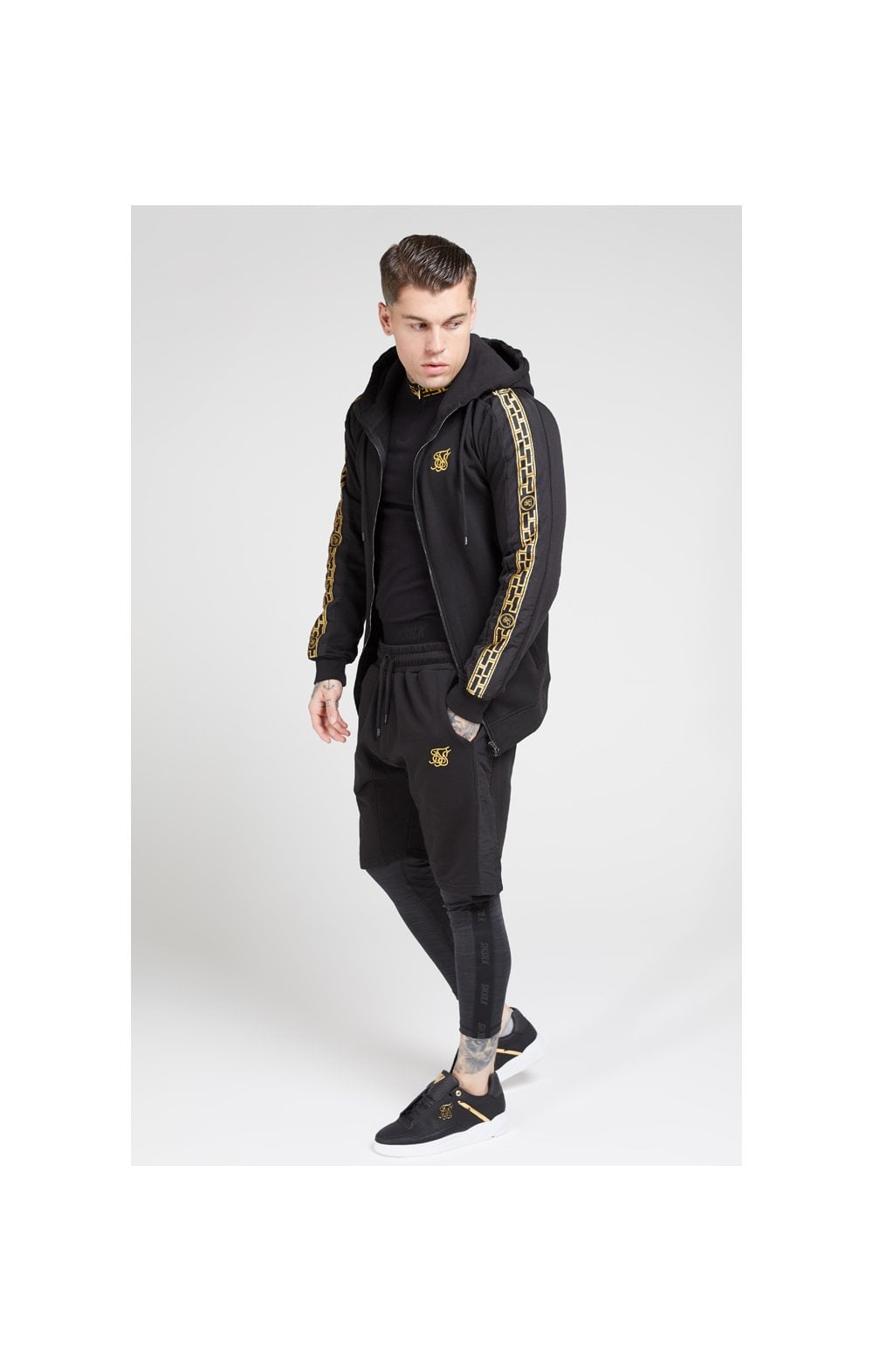 SikSilk Nylon Panel Relaxed Fit Shorts - Black & Gold (3)