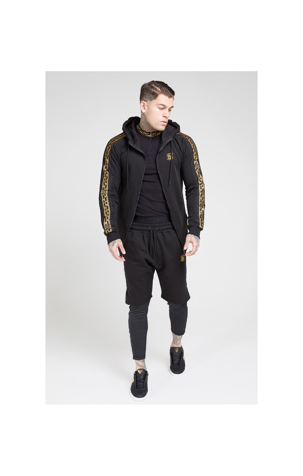 SikSilk Nylon Panel Relaxed Fit Shorts - Black & Gold (4)