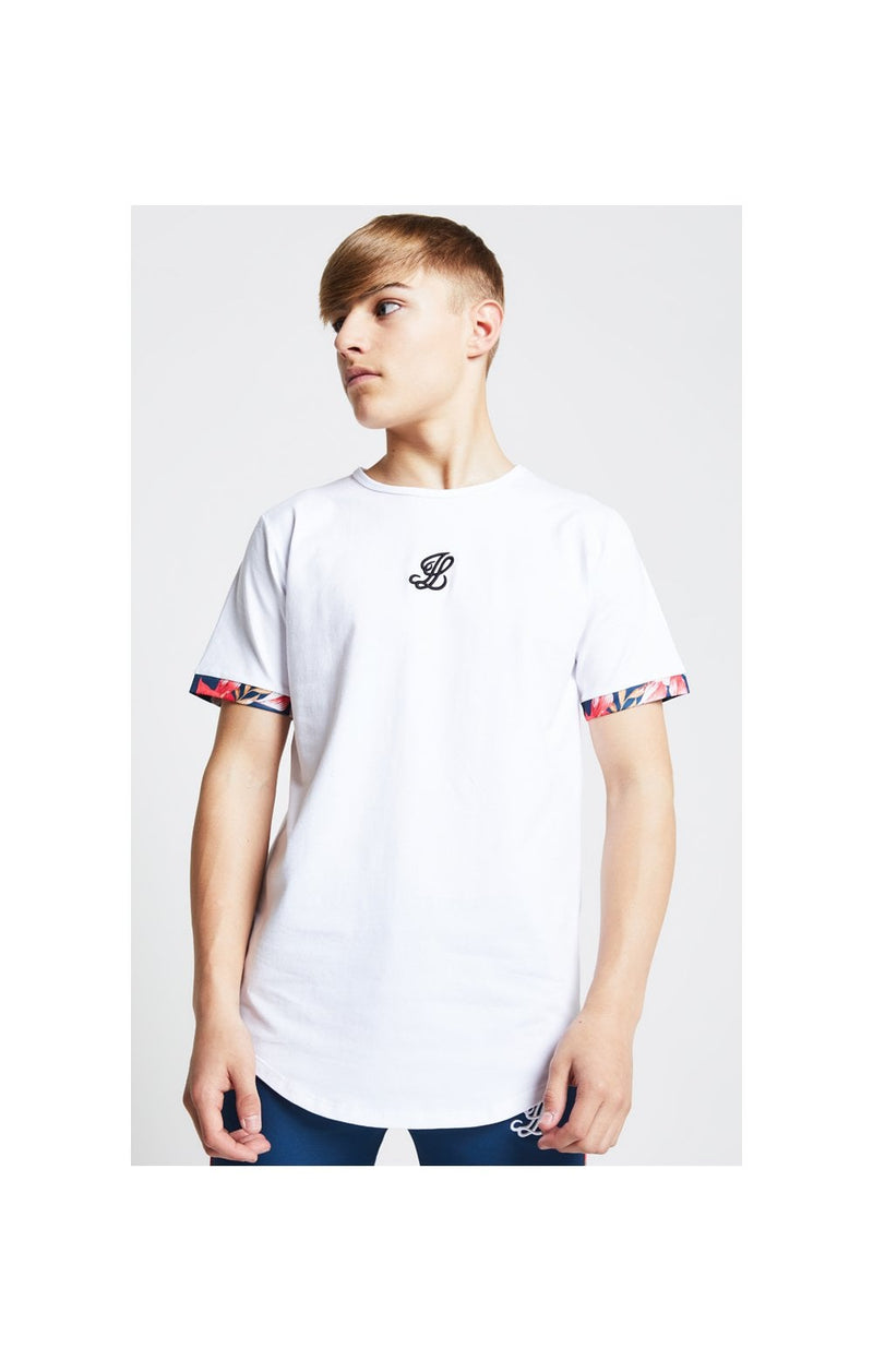 Illusive London Contrast Cuff Tee – White & Tropical Leaf