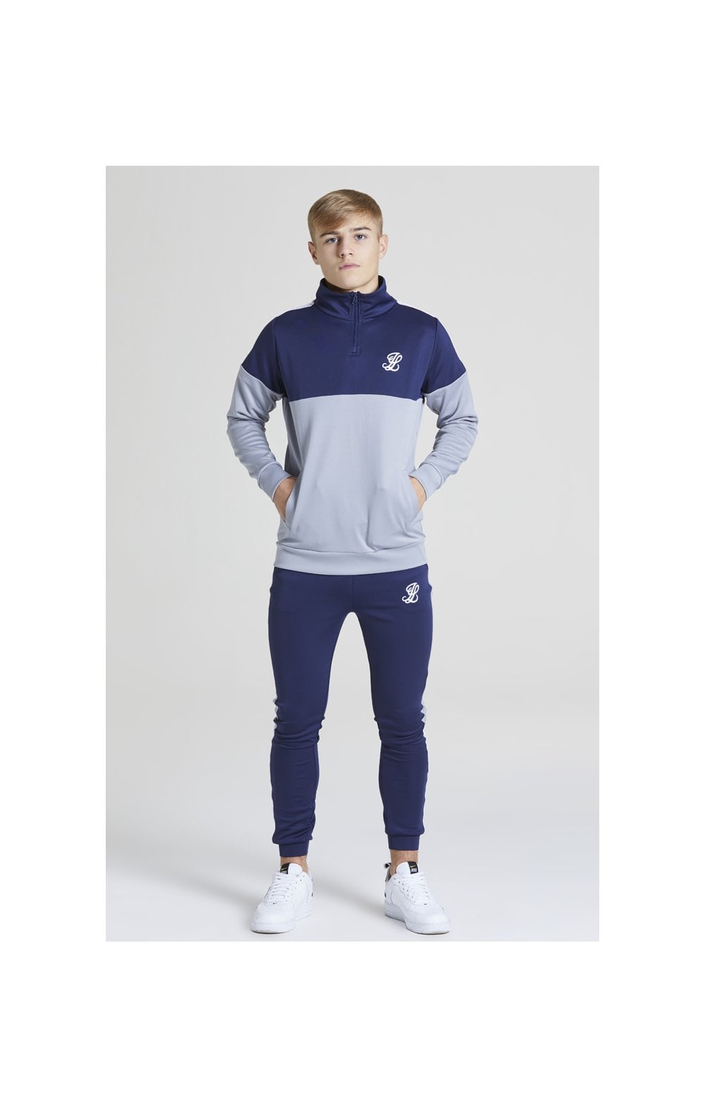 Load image into Gallery viewer, Illusive London Taped Joggers - Navy &amp; Grey (3)