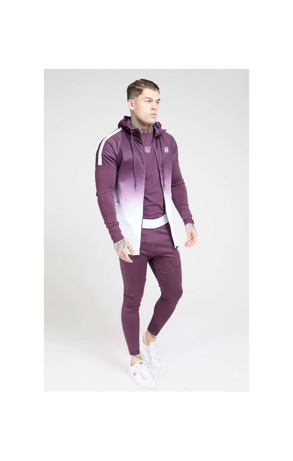 SikSilk Athlete Hybrid Zip Through Hoodie – Rich Burgundy Fade (2)