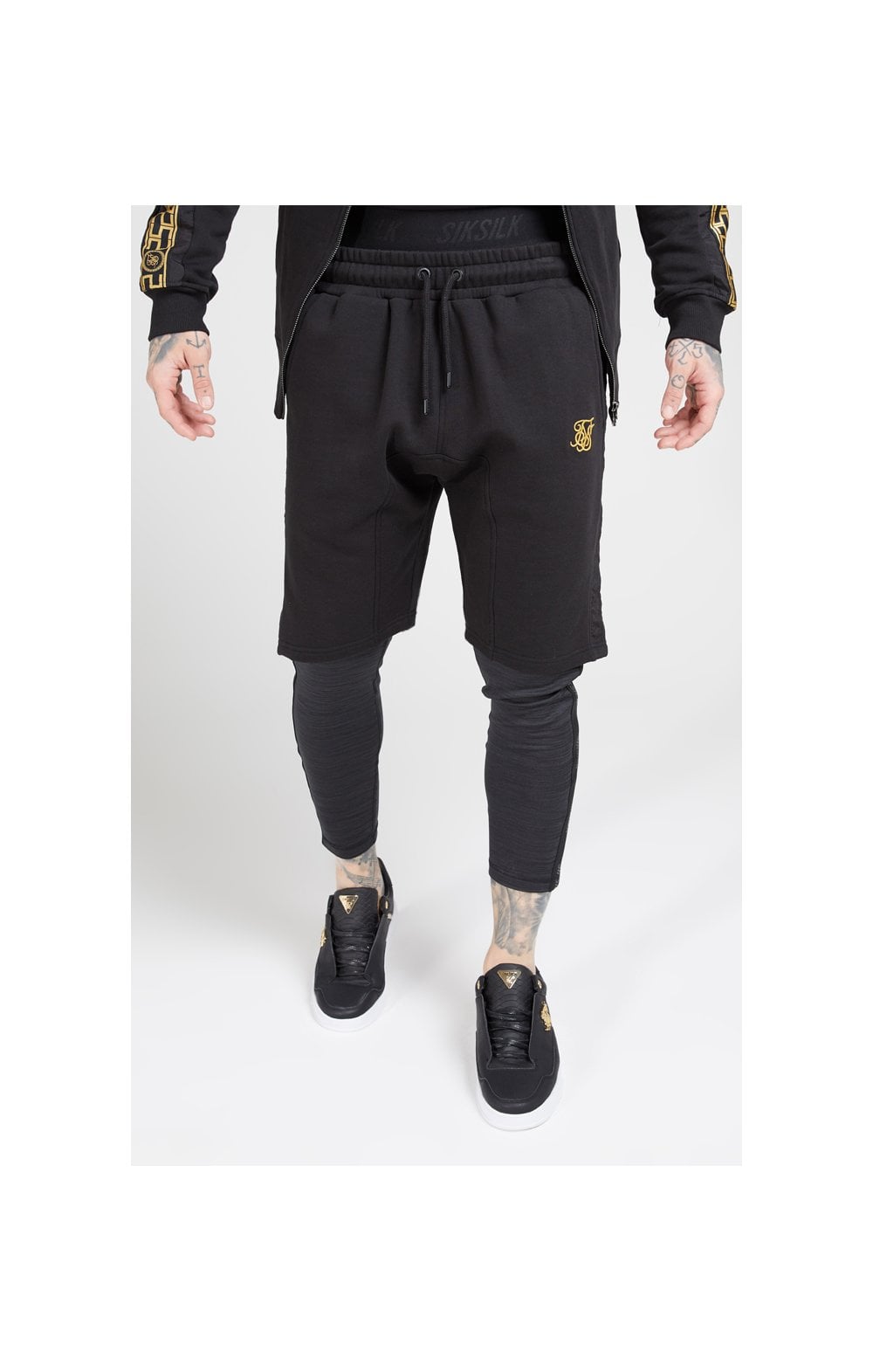 SikSilk Nylon Panel Relaxed Fit Shorts - Black & Gold (2)