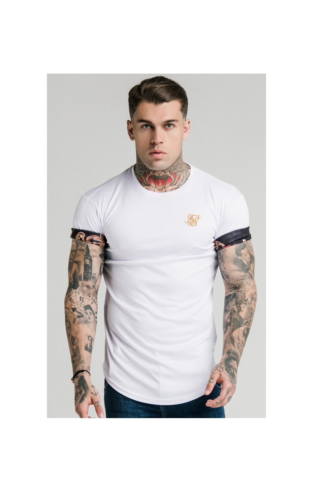 SikSilk S/S Roll Sleeve Tee – White & Floral Animal (2)