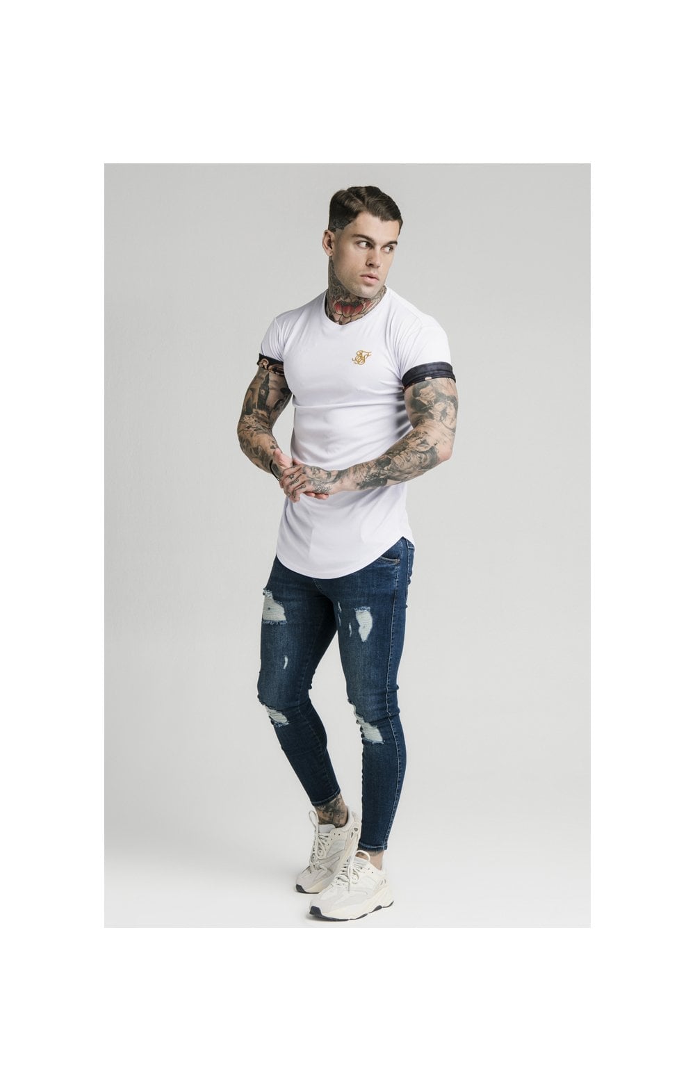 SikSilk S/S Roll Sleeve Tee – White & Floral Animal (4)