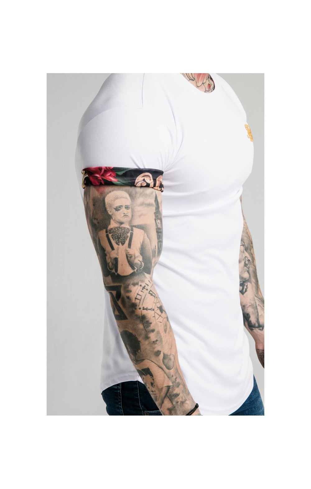 SikSilk S/S Roll Sleeve Tee – White & Floral Animal (1)