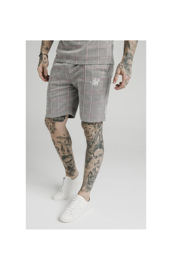 SikSilk Pleated Smart Shorts – Grey & Pink Check