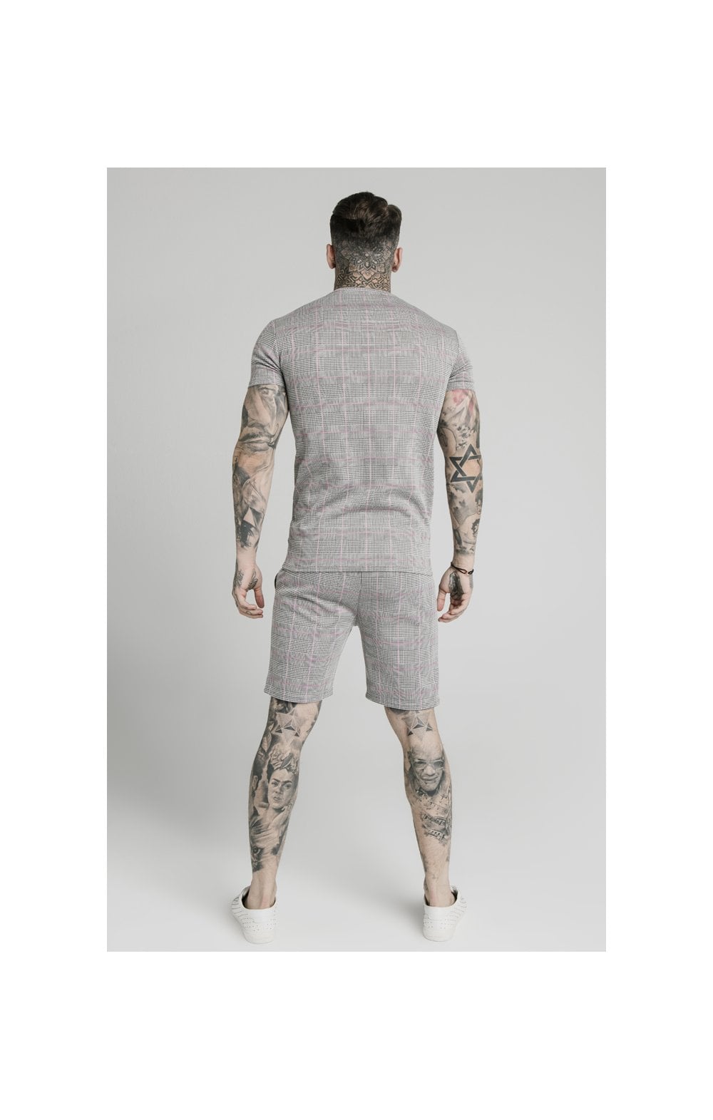 SikSilk Pleated Smart Shorts – Grey & Pink Check (4)