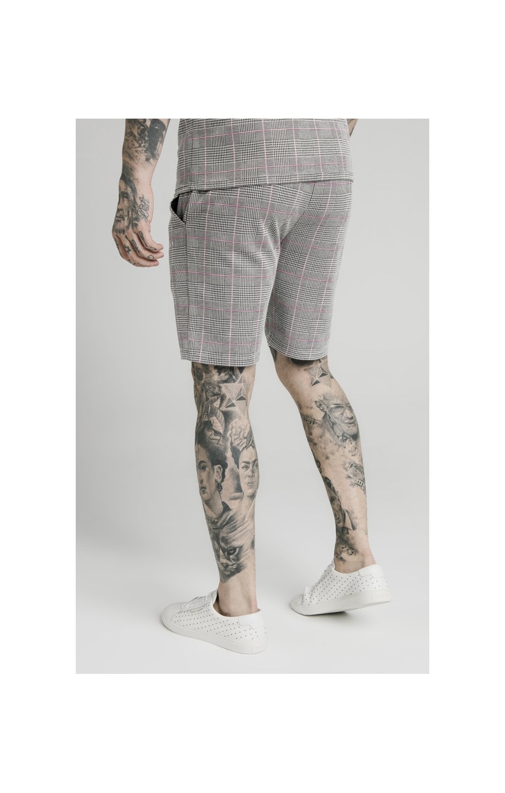 SikSilk Pleated Smart Shorts – Grey & Pink Check (5)