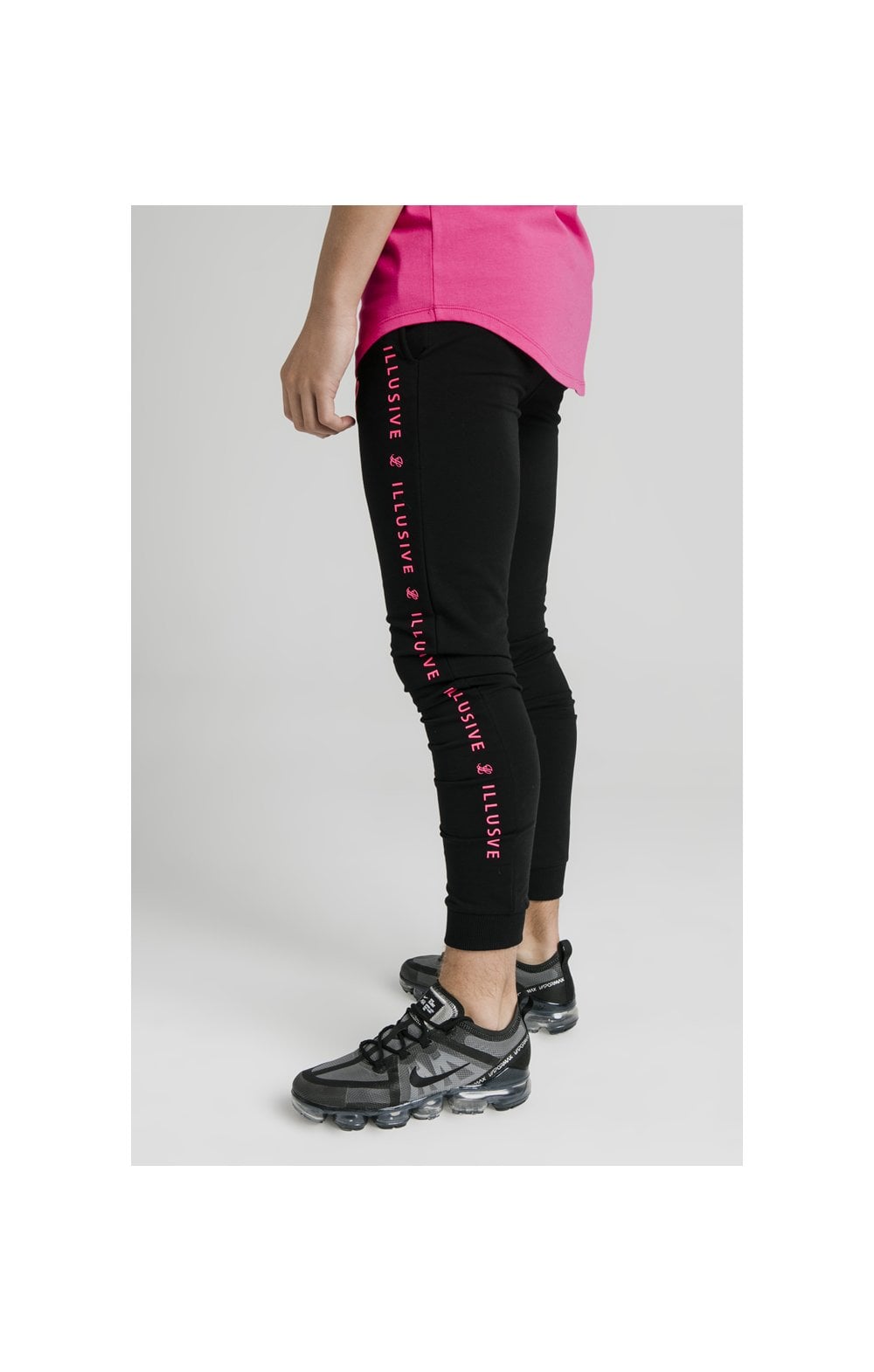 Illusive London Cuffed Joggers – Black & Pink (1)