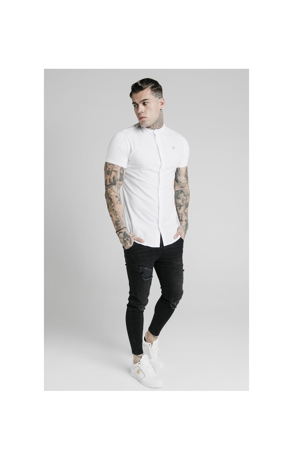 White Short Sleeve Standard Collar Shirt (3)