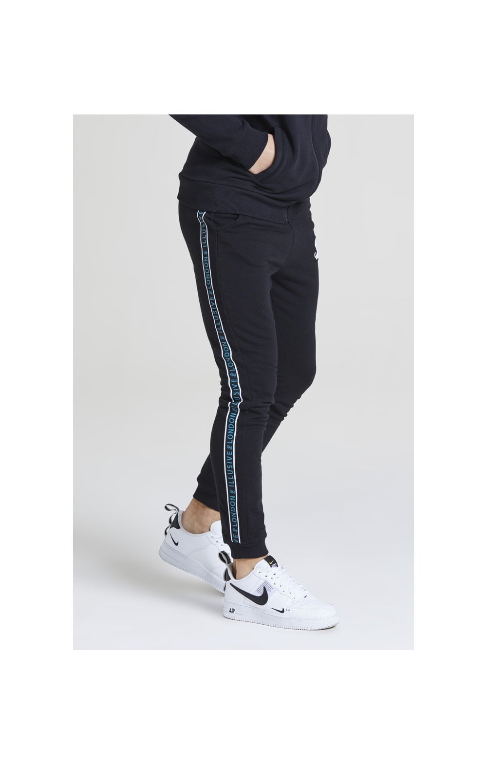 Load image into Gallery viewer, Illusive London Branded Joggers – Black &amp; Teal Green (1)