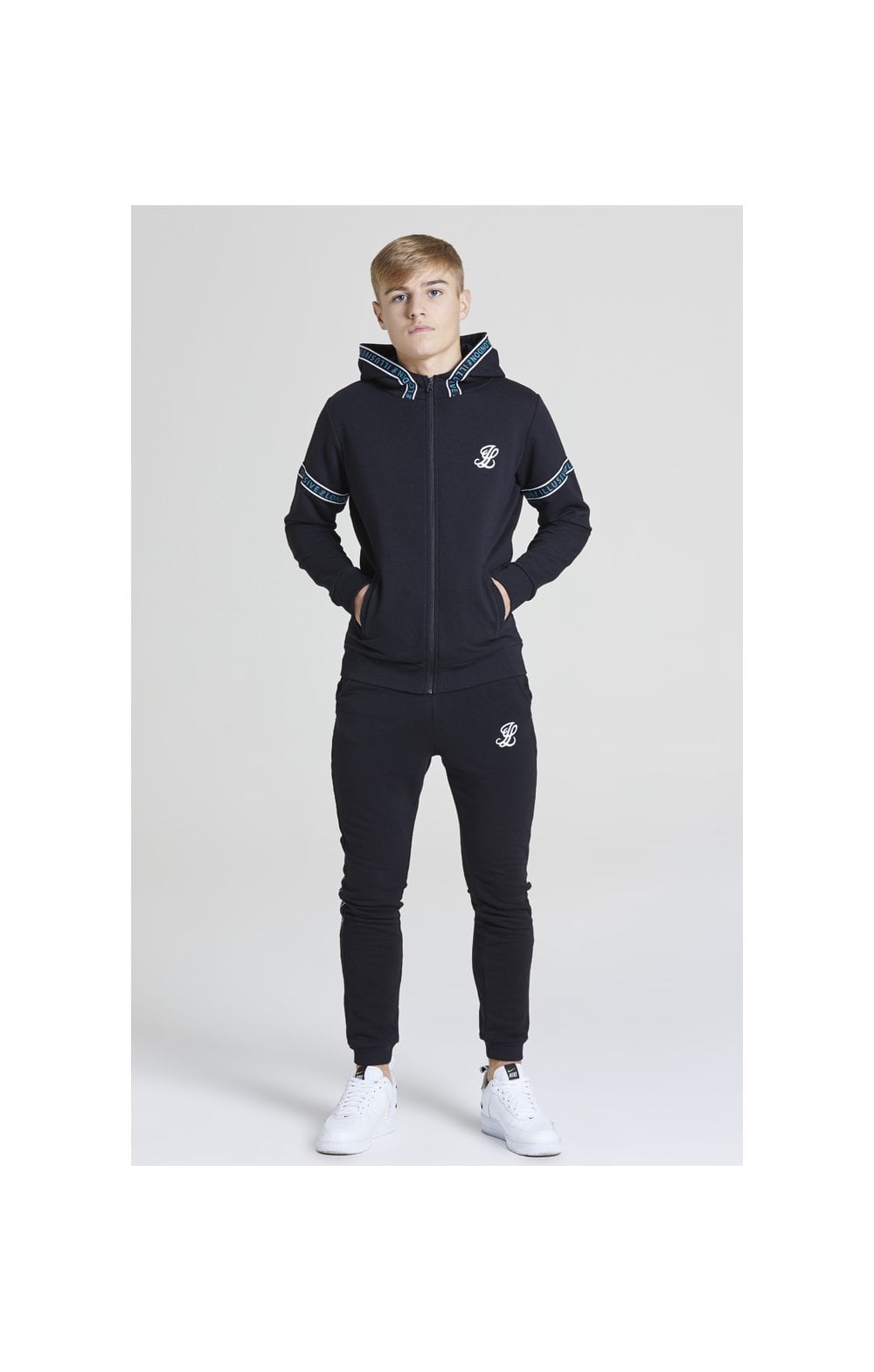 Load image into Gallery viewer, Illusive London Branded Joggers – Black &amp; Teal Green (4)