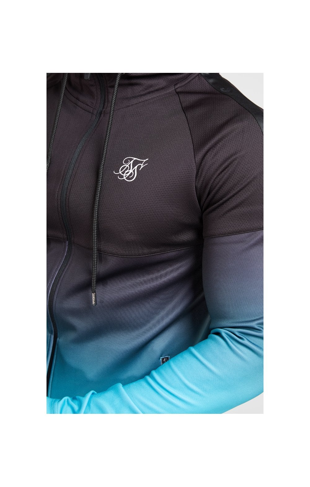 Load image into Gallery viewer, SikSilk Athlete Hybrid Zip Through Hoodie – Black &amp; Teal (1)
