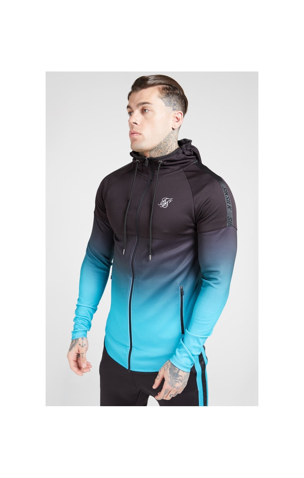 SikSilk Athlete Hybrid Zip Through Hoodie – Black & Teal