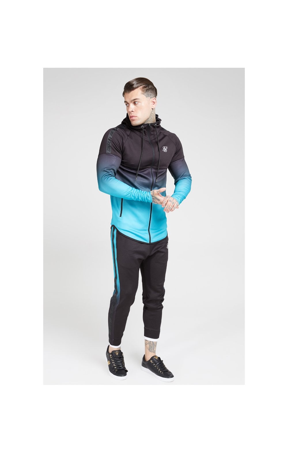 SikSilk Athlete Hybrid Zip Through Hoodie – Black & Teal (2)