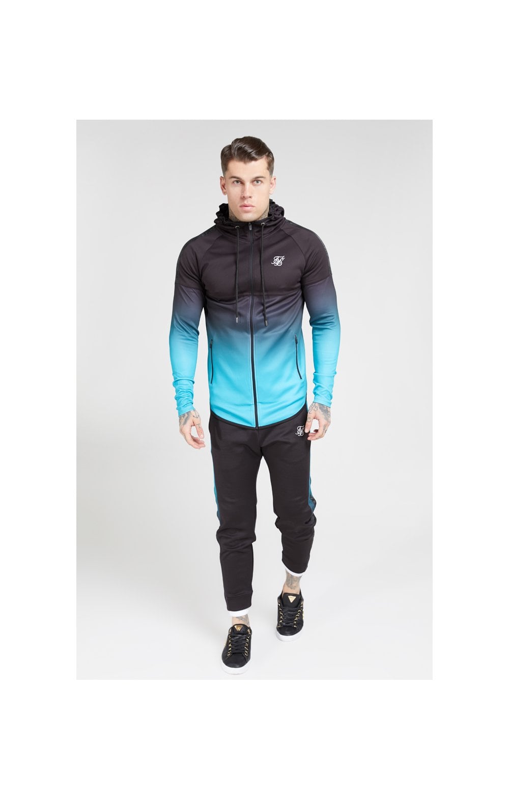 SikSilk Athlete Hybrid Zip Through Hoodie – Black & Teal (3)