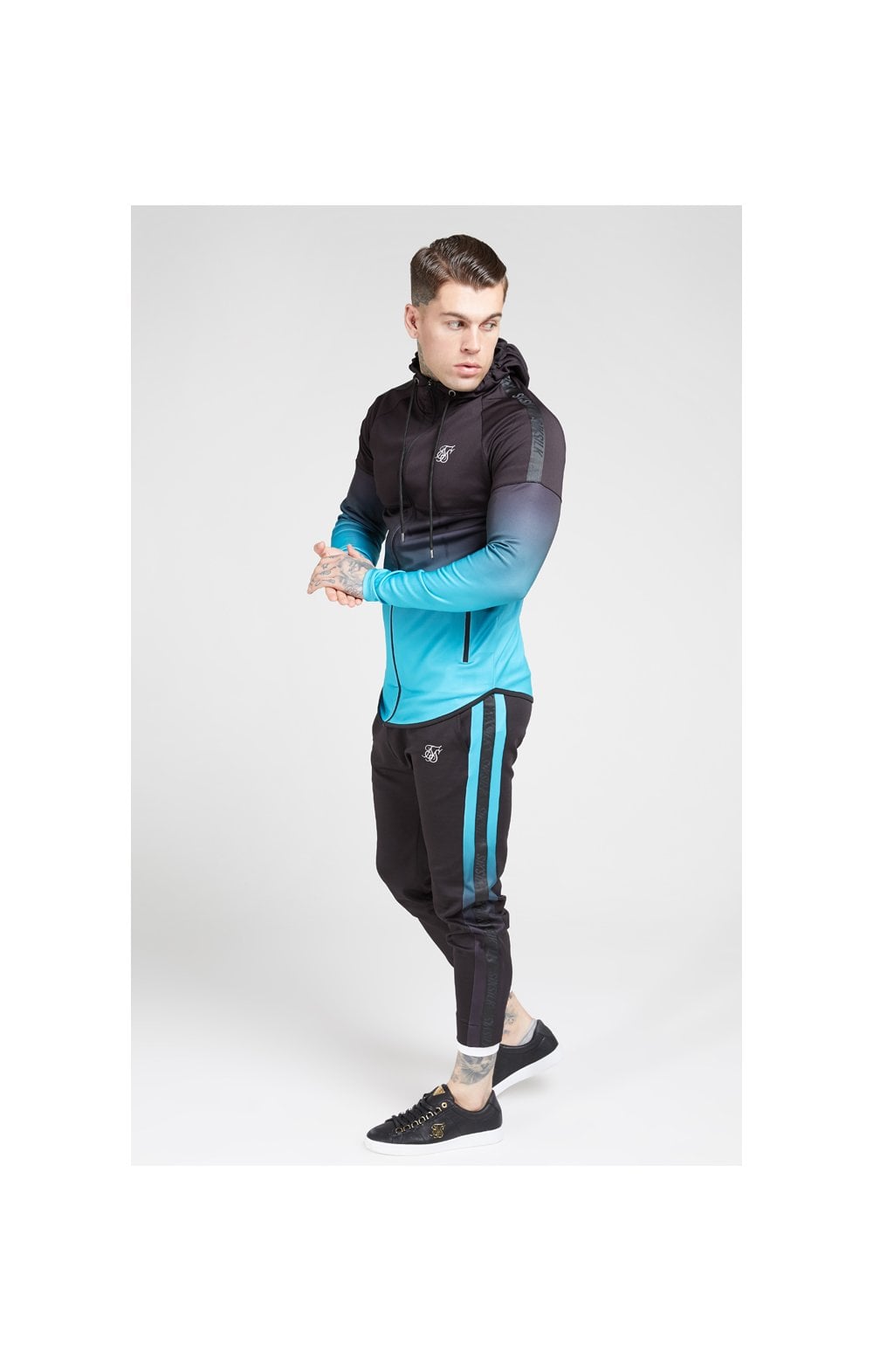 SikSilk Athlete Hybrid Zip Through Hoodie – Black & Teal (4)