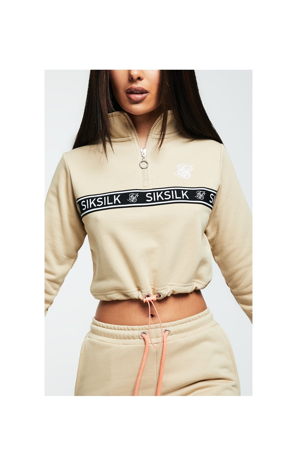 Load image into Gallery viewer, SikSilk Tape Funnel Crop Sweat – Stone &amp; Coral (1)
