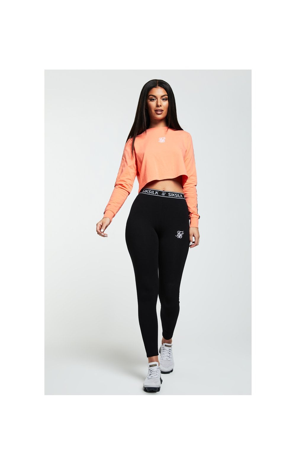 Load image into Gallery viewer, SikSilk L/S Crop Tee – Coral &amp; Black (3)