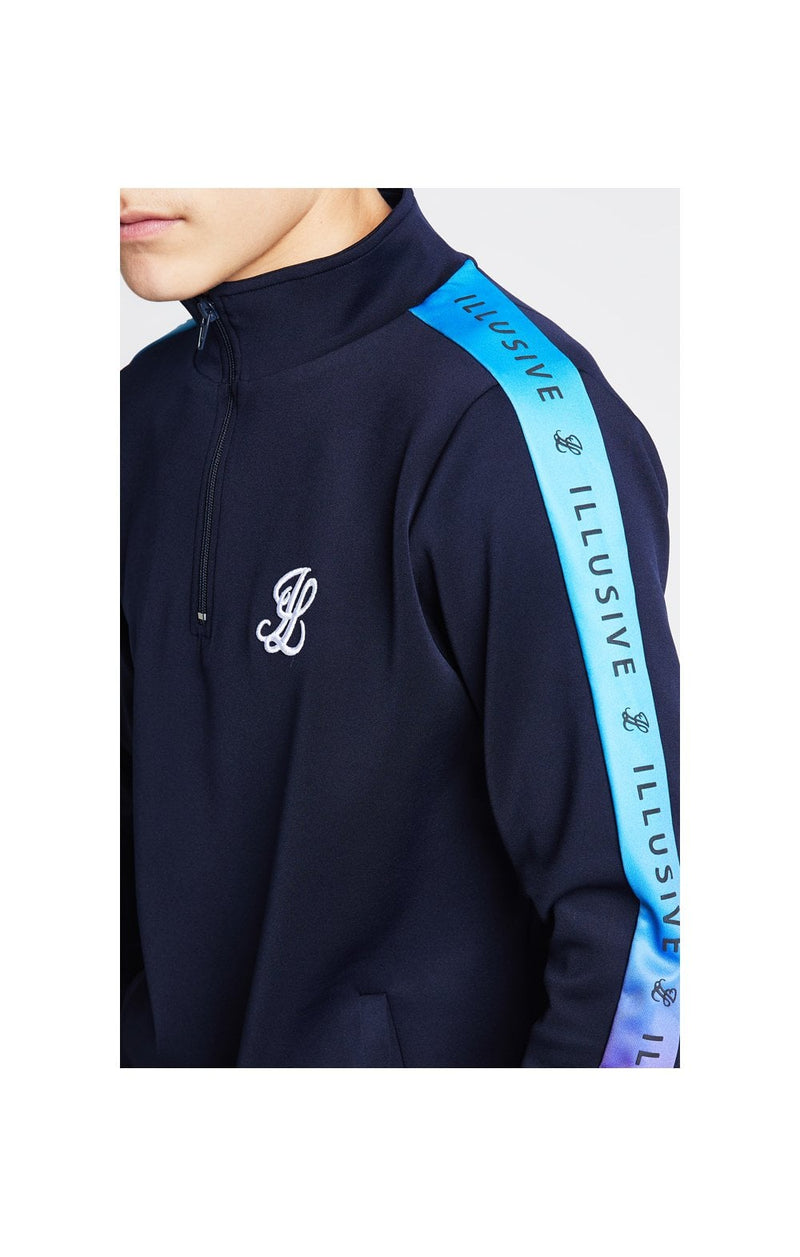 Illusive London Fade Panel Funnel Neck 1/4 Zip Hoodie - Navy Blue & Pink (1)