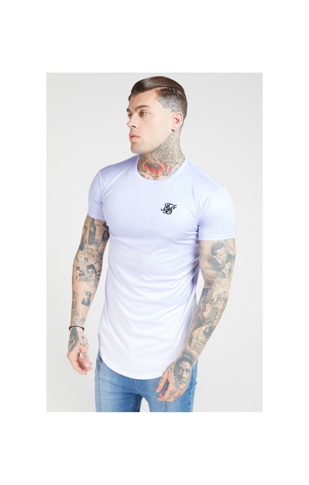 Load image into Gallery viewer, SikSilk S/S Fade Curved Hem Tee – Dusky Sky &amp; White (1)