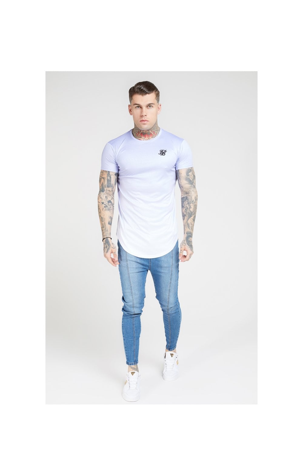 Load image into Gallery viewer, SikSilk S/S Fade Curved Hem Tee – Dusky Sky &amp; White (3)