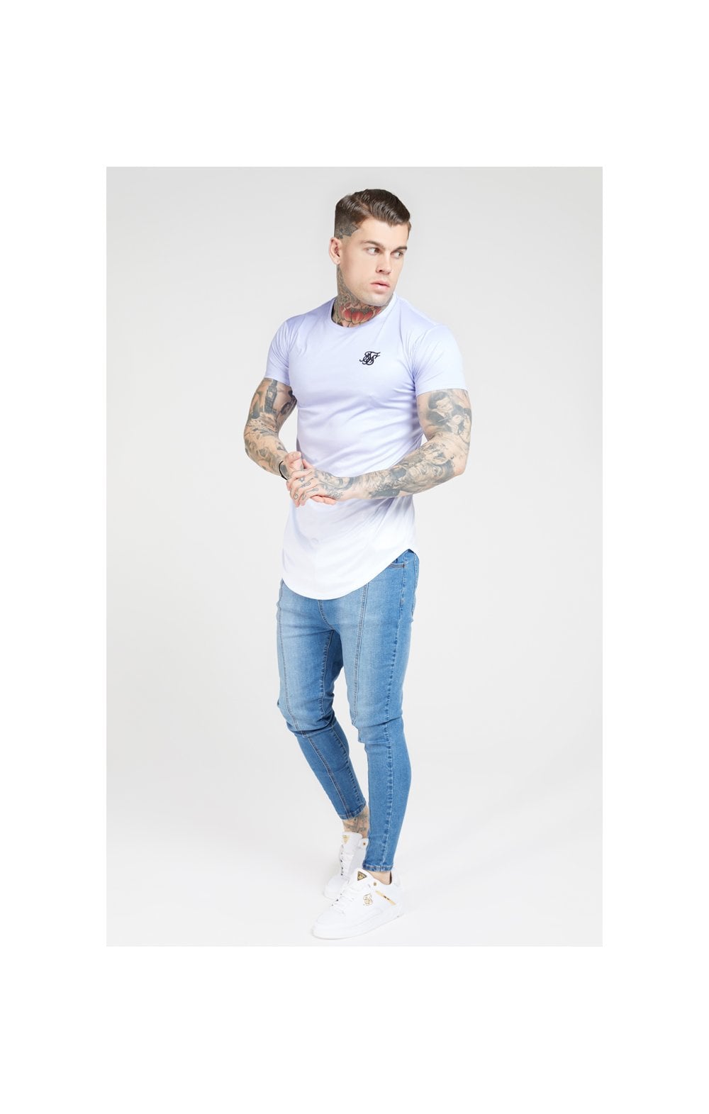 Load image into Gallery viewer, SikSilk S/S Fade Curved Hem Tee – Dusky Sky &amp; White (4)