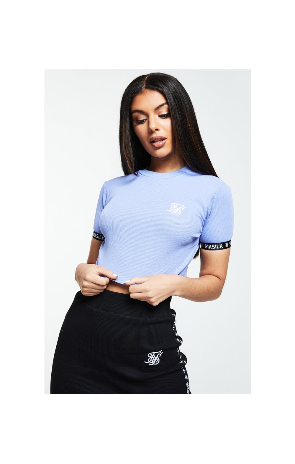 Load image into Gallery viewer, SikSilk Rib Tape Crop Tee – Lilac &amp; Black