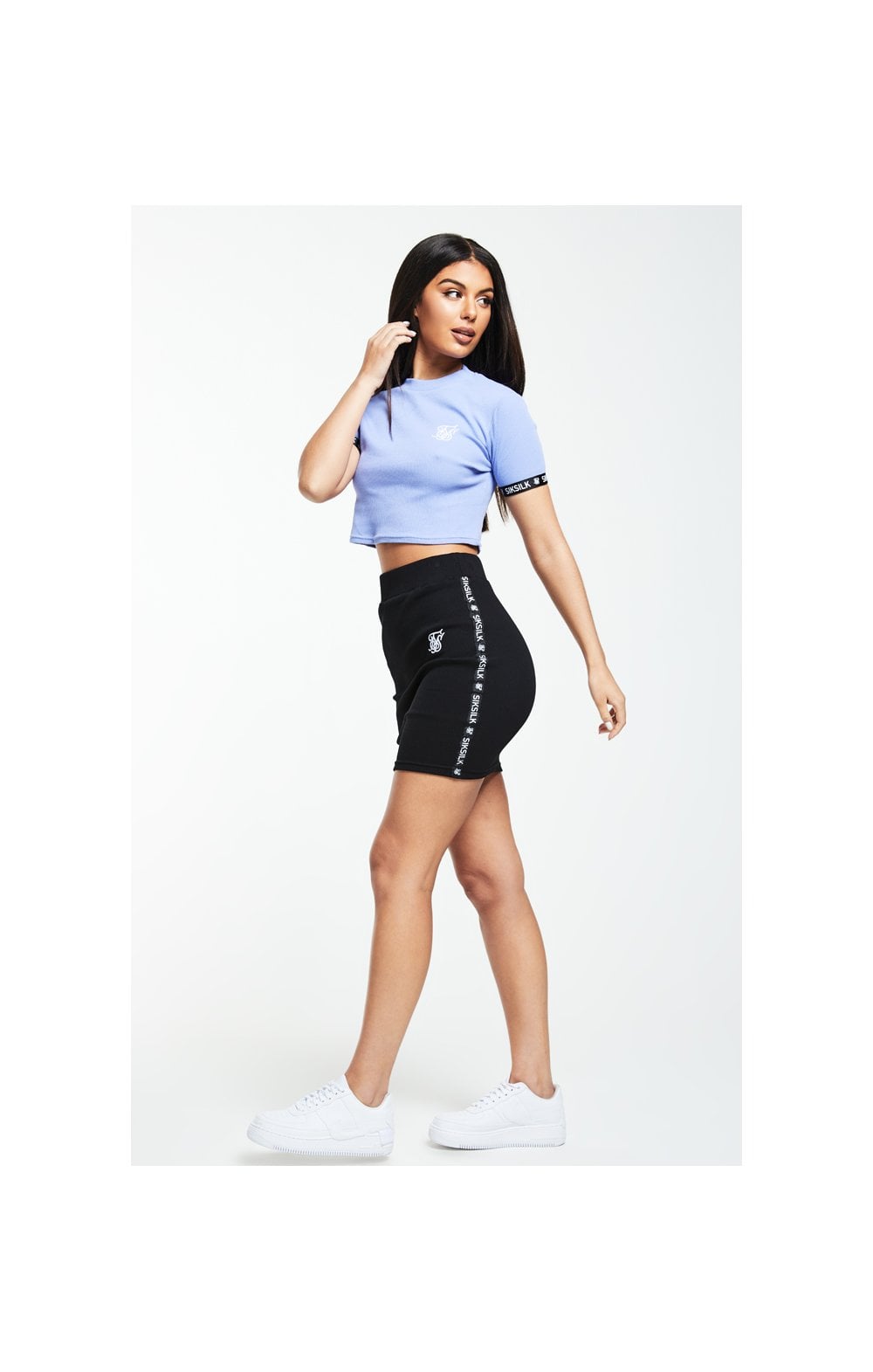Load image into Gallery viewer, SikSilk Rib Tape Crop Tee – Lilac &amp; Black (2)