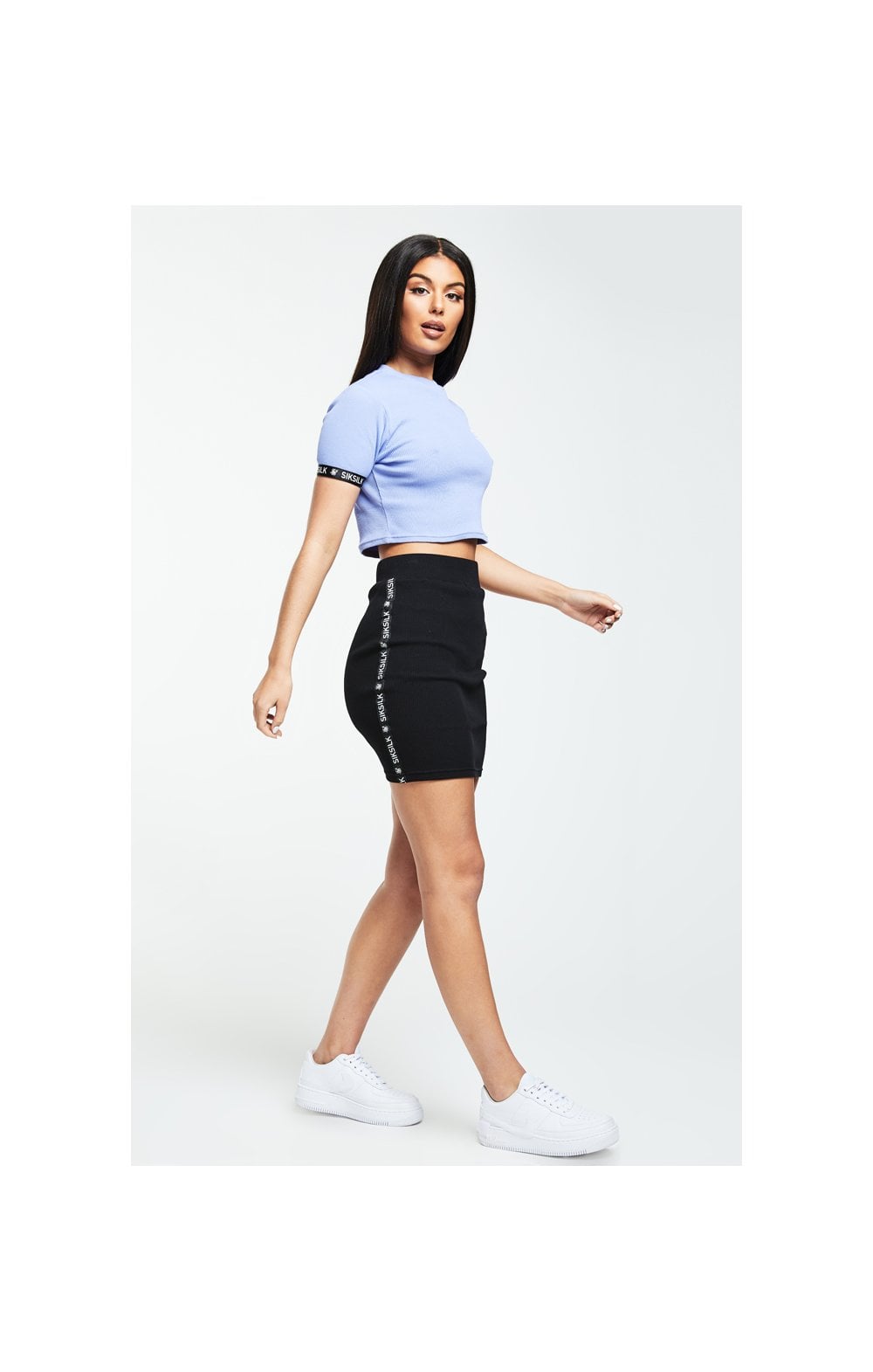 Load image into Gallery viewer, SikSilk Rib Tape Crop Tee – Lilac &amp; Black (3)