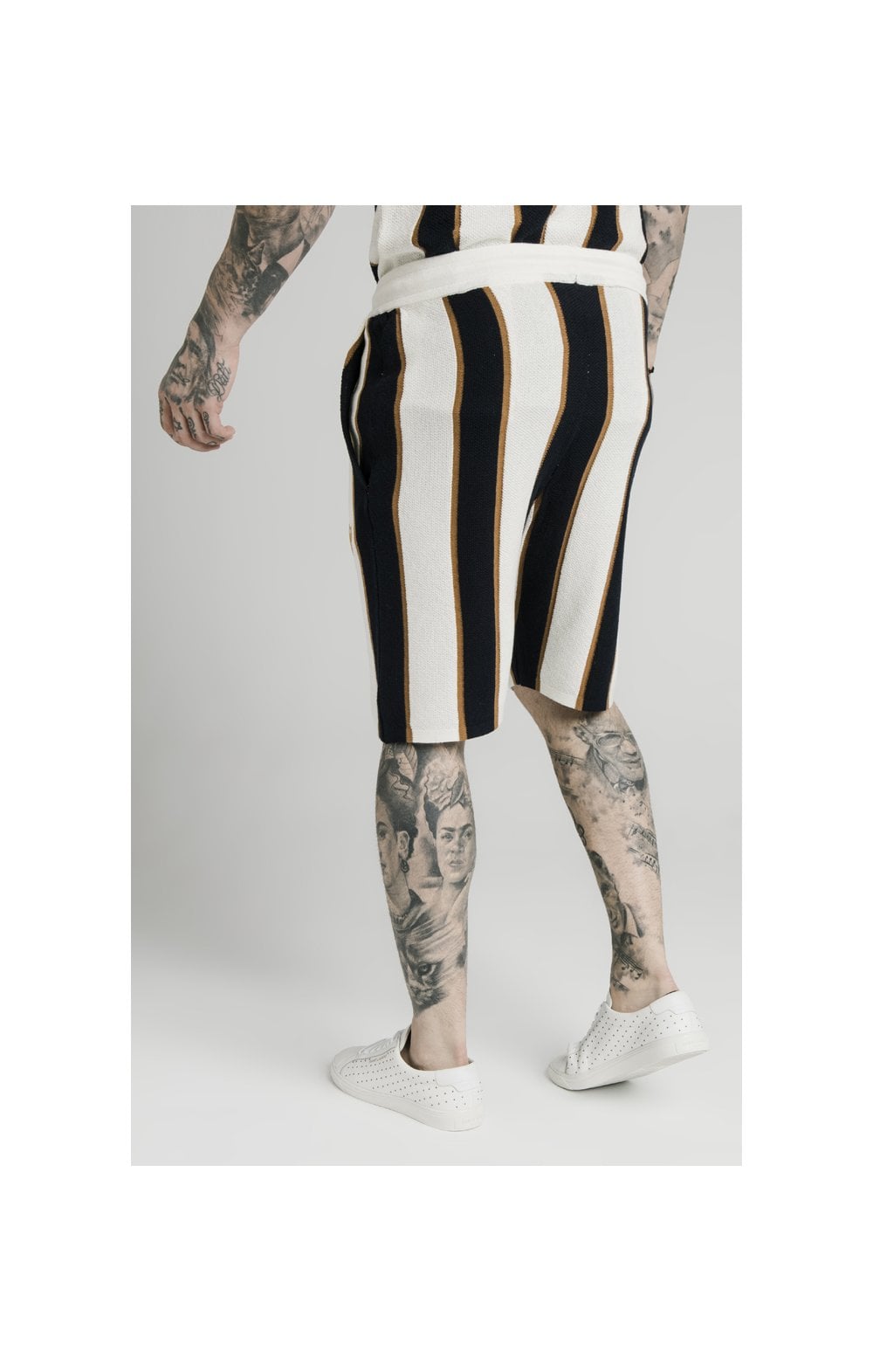 SikSilk Fitted Knit Shorts Off - White,Navy & Gold (1)