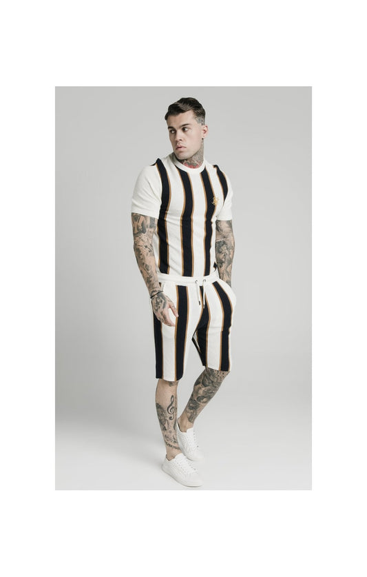 SikSilk Fitted Knit Shorts Off - White,Navy & Gold