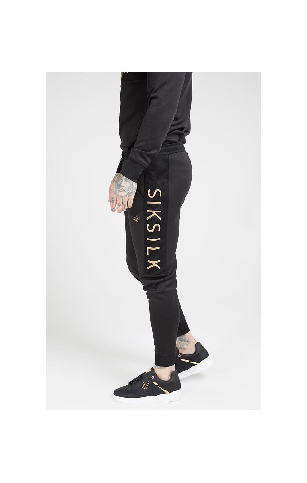 SikSilk Fitted Panel Cuff Pants – Black & Gold (1)