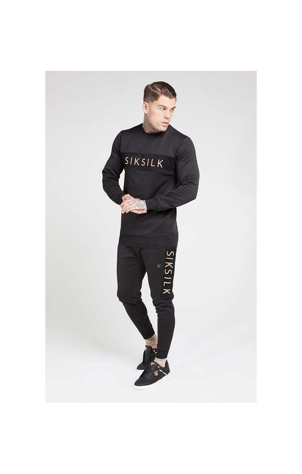 SikSilk Fitted Panel Cuff Pants – Black & Gold (4)