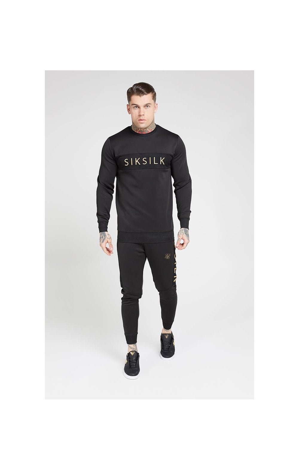 SikSilk Fitted Panel Cuff Pants – Black & Gold (5)