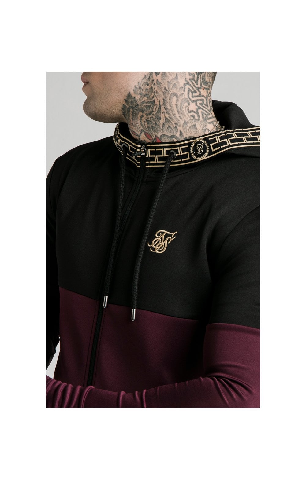 SikSilk Agility Cartel Cut & Sew Zip Through Hoodie - Black & Burgundy (1)