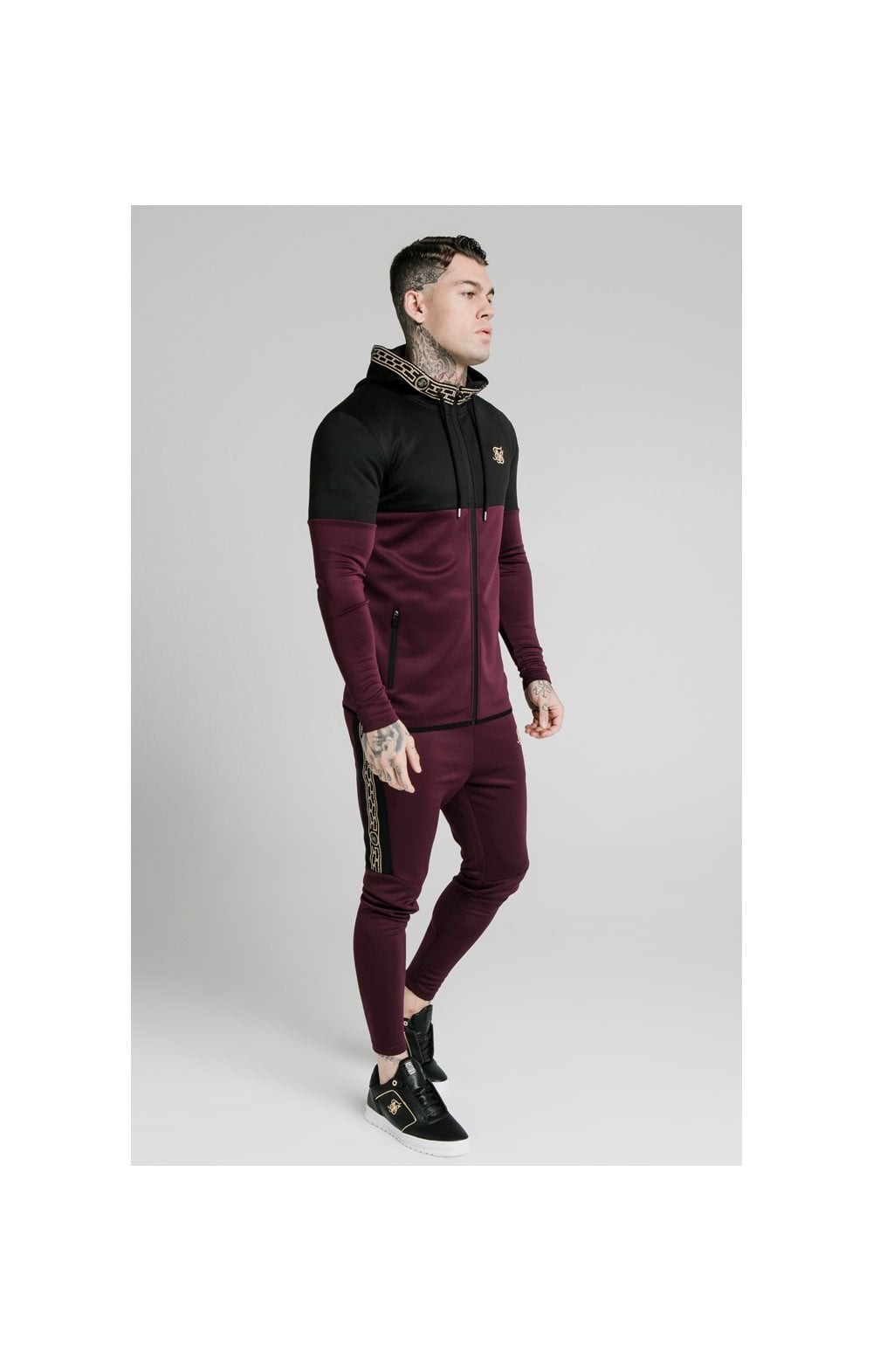 SikSilk Agility Cartel Cut & Sew Zip Through Hoodie - Black & Burgundy (2)