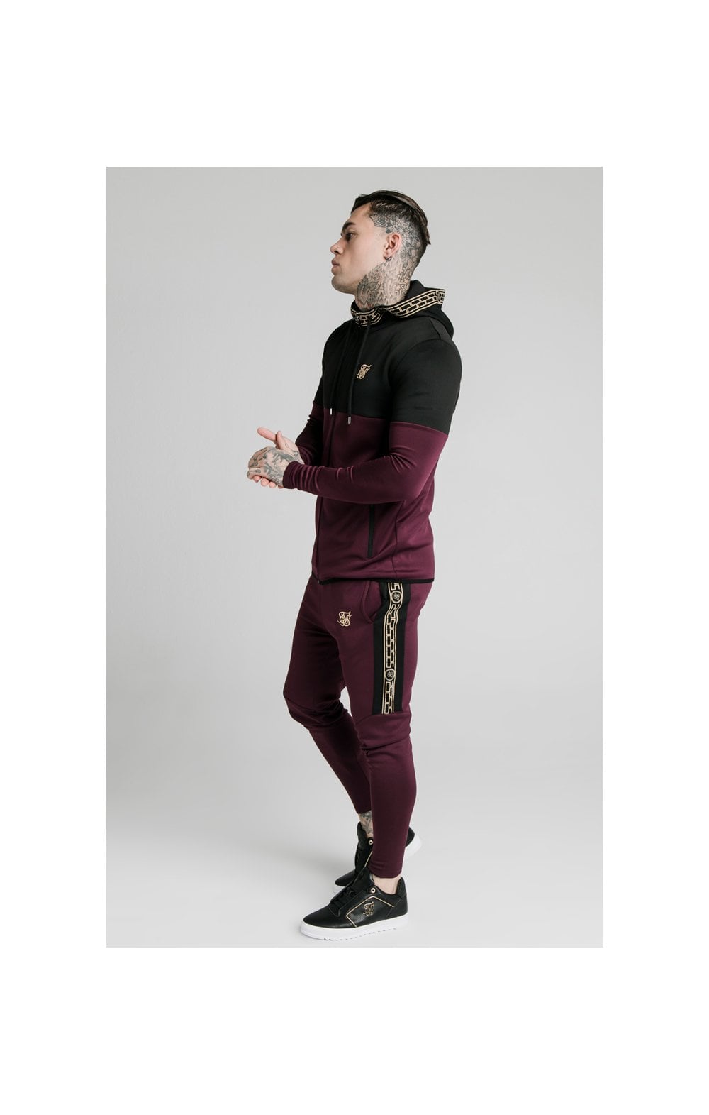 SikSilk Agility Cartel Cut & Sew Zip Through Hoodie - Black & Burgundy (4)