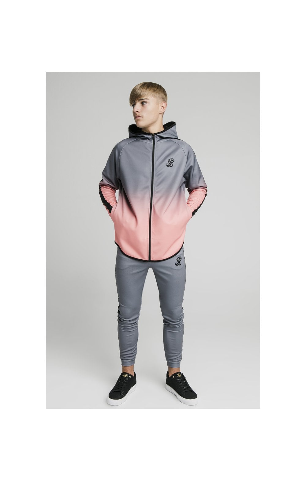 Illusive London Athlete Zip Through Fade Hoodie - Grey & Peach (1)