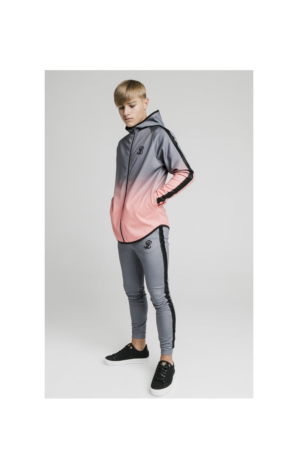 Illusive London Athlete Zip Through Fade Hoodie - Grey & Peach (3)