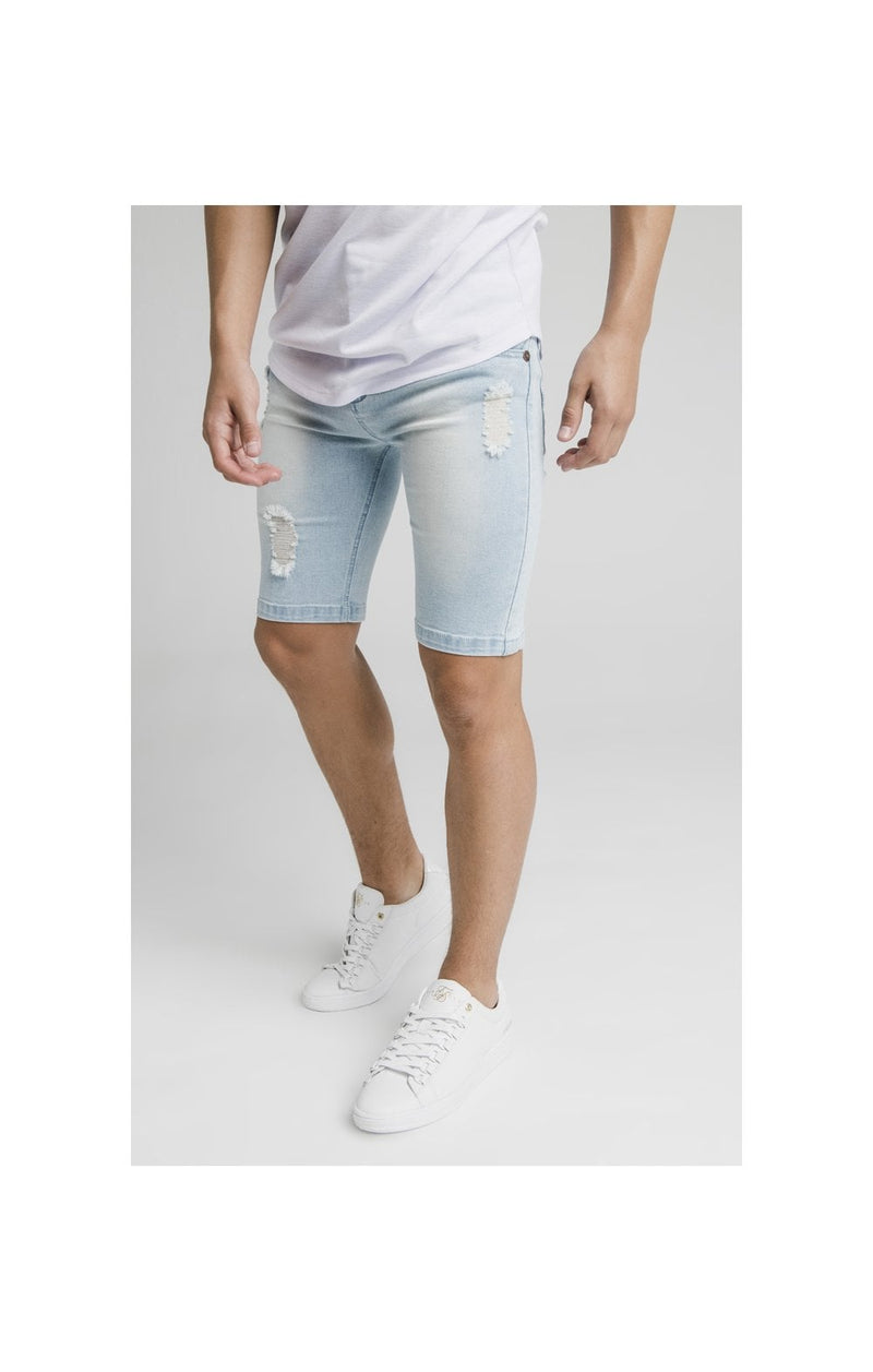 Illusive London Distressed Denim Shorts - Light Blue