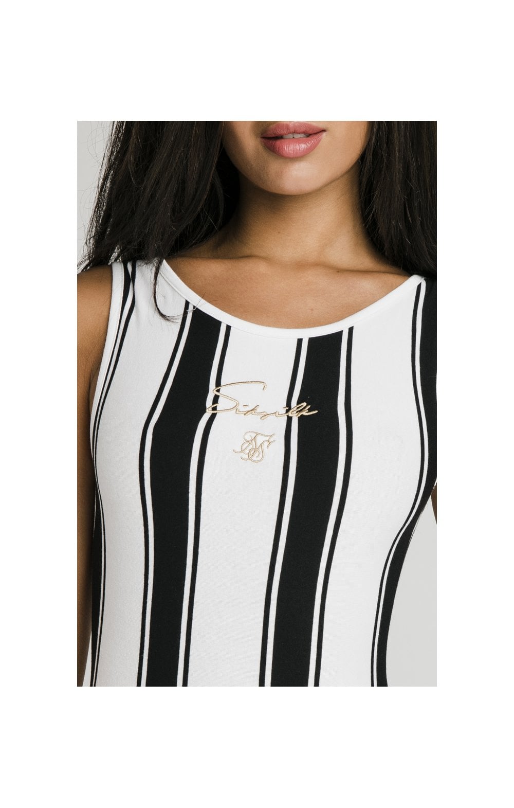 SikSilk Athena Stripe Bodysuit - Black & White (1)