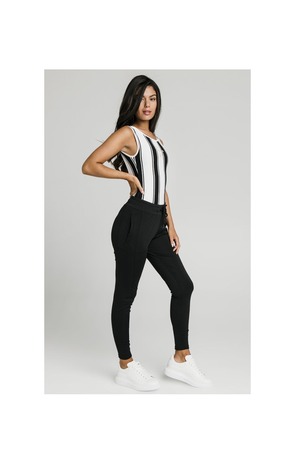 SikSilk Athena Stripe Bodysuit - Black & White (2)