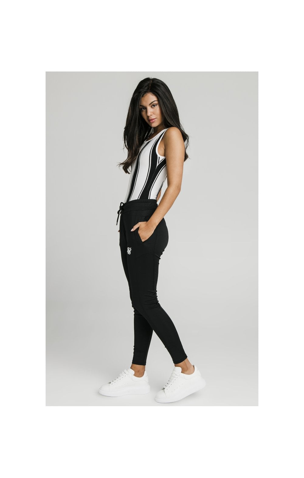 SikSilk Athena Stripe Bodysuit - Black & White (4)